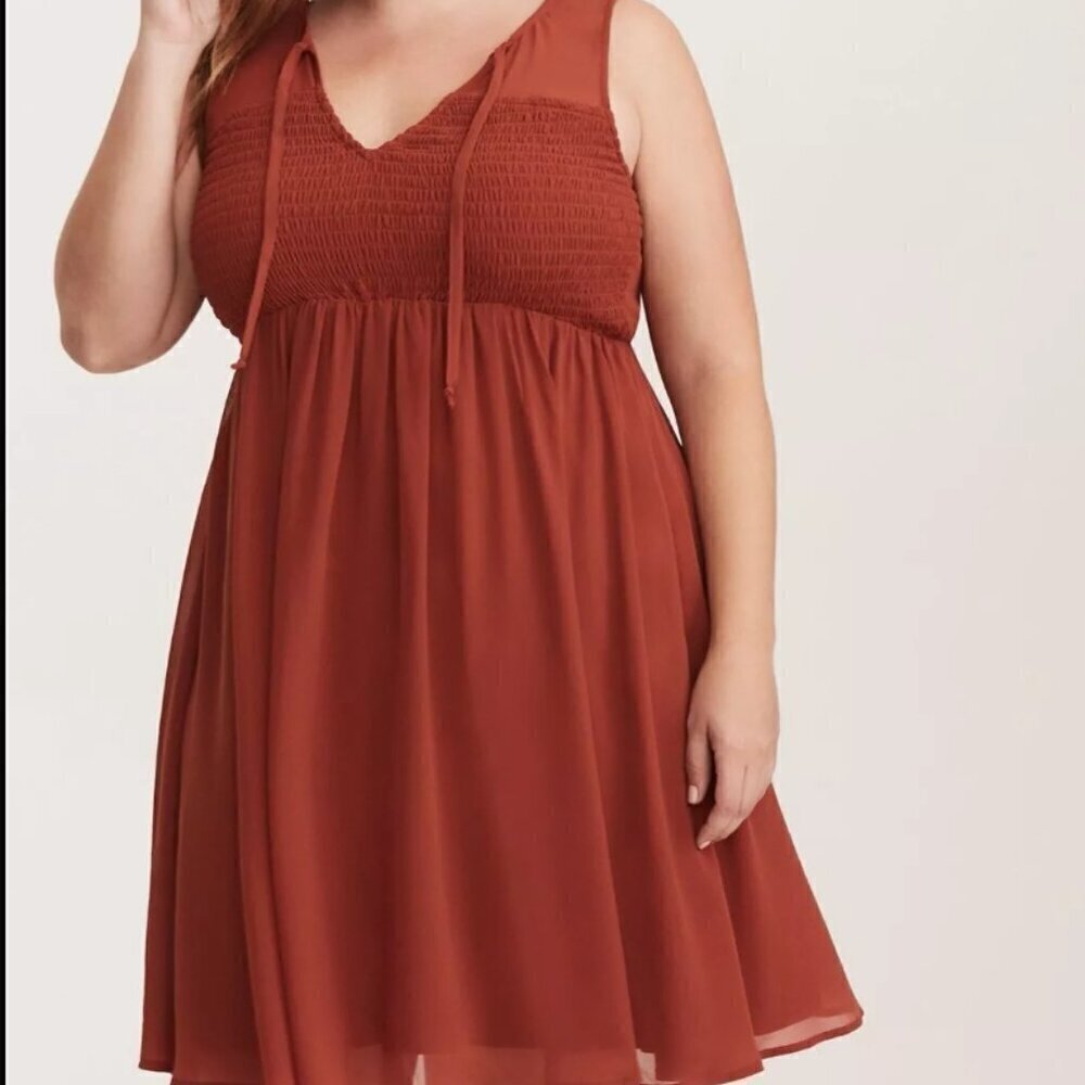Torrid Rust Chiffon Smocked Tank Dress Brown 2x